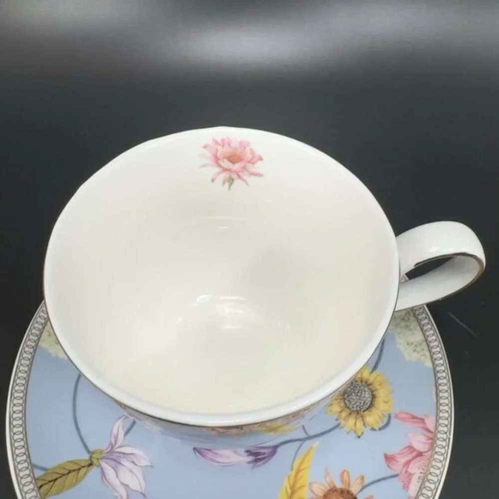 Shabby Chic Fine Porcelain Teacup And Saucer‎ Set Tea Cup Plate Blue Floral Bird